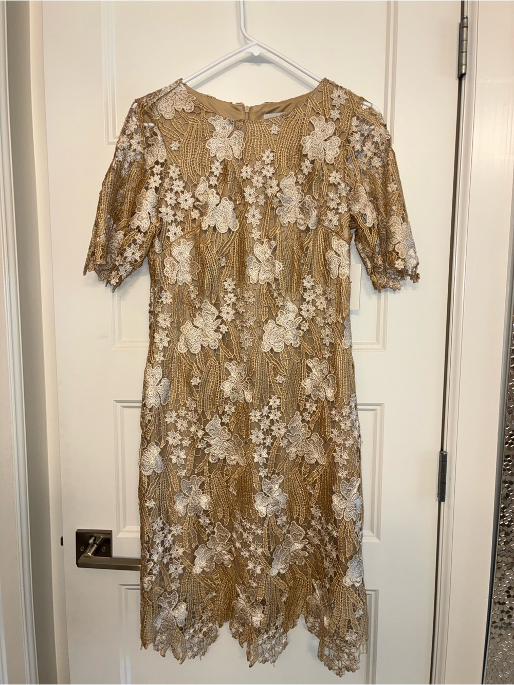 Phase Seven Lace Crochet-type Open Work Dress in Beige Cream Size 8